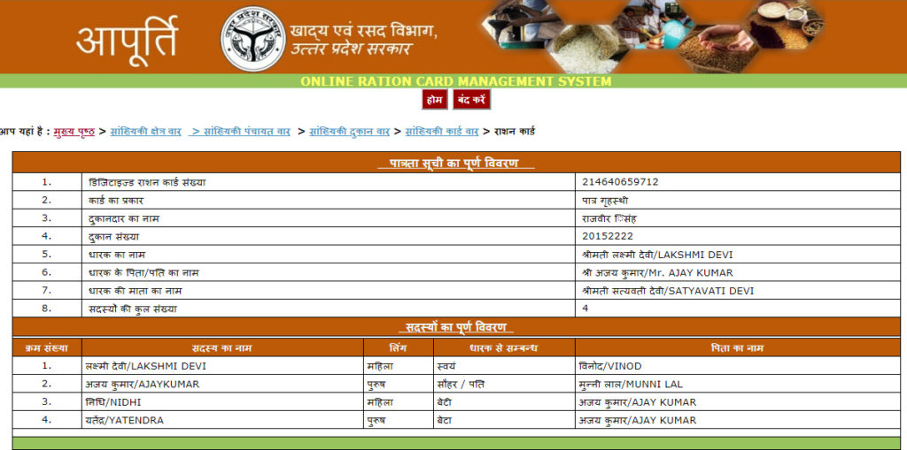 Uttar Pradesh Ration Card List 2024