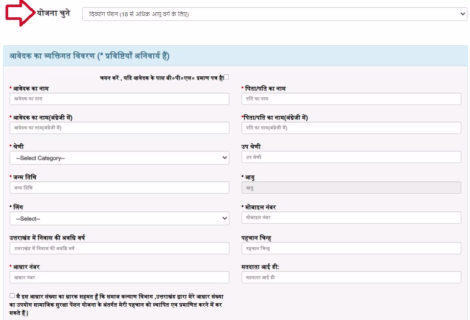 Uttrakhand Divyang Pension Yojana Application Form